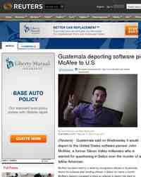 Guatemala deporting software pioneer McAfee to: Reuters